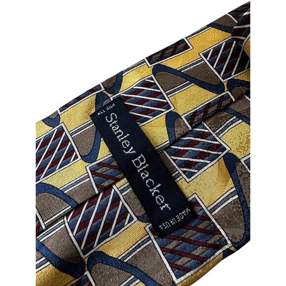 Vintage Stanley Blacker Yellow Geometric Silk Necktie - Picture 4 of 4